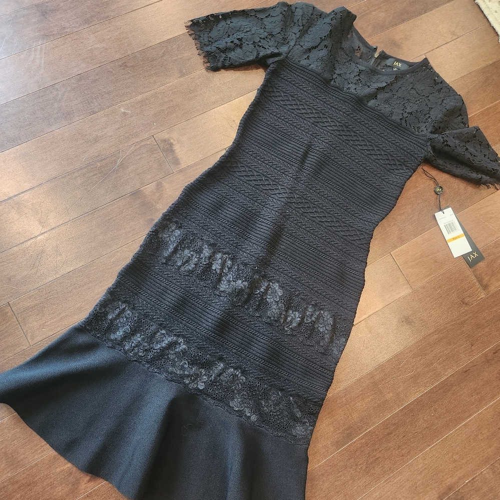 New Black lace flair dress